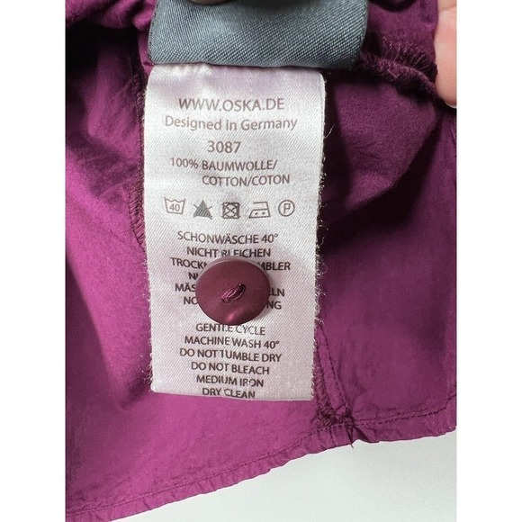 OSKA Top Womens Button Down Blouse Size 1 Small Half Tie Bow Sleeves Purple - Picture 8 of 15